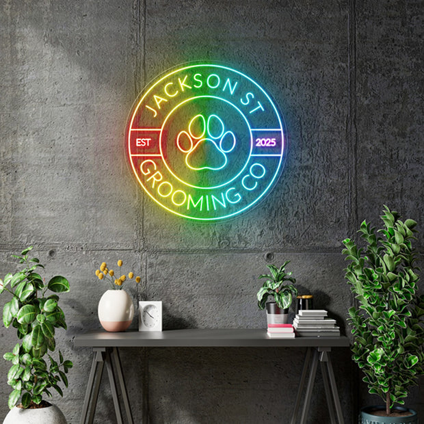 Custom Neon -  JACKSON ST - GROOMING CO - RGB Multicolor - Size: 48inch x 48inch  - indoor Sign (2yrs Warranty)