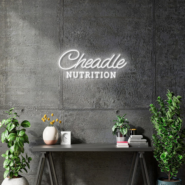 Custom Neon - Cheadle Nutrition - COOL WHITE - Size:  50cm x 21cm - indoor Sign (2yrs Warranty)