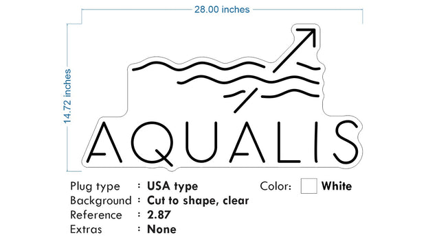 Custom Neon - AQUALIS - White neon- 28inch x 14inch - indoor Sign (2yrs Warranty)
