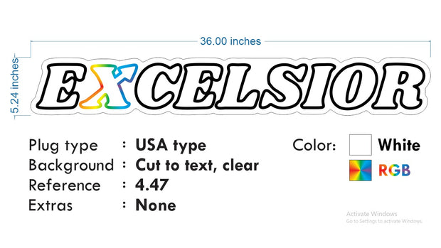 Custom Neon - EXCELSIOR - White and RGB - 36 x 5inch - indoor Sign (2yrs Warranty)