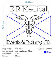 Custom Neon  - E.R Medical Events and Training Ltd - Light White and blue - Size: 60cm x 54cm  - indoor Sign (2yrs Warranty)