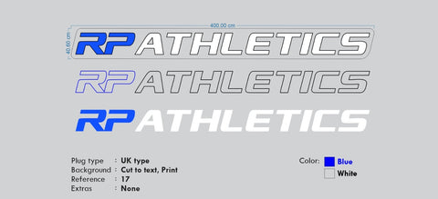 Custom neon - RP Athletics  - 400cm x 40cm (split cut)-  White and Blue - incl Shipping and 2yrs Warranty