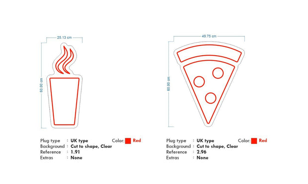Custom neon - Coffee 60cm x 25 -  Pizza 60cm x 49cm - RED - incl Shipping and 2yrs Warranty