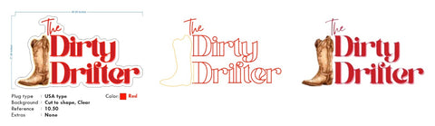 Custom neon -  The Dirty Drifter - Size: 48inch x 27inch  - Red and Warm white + Logo Print - incl Shipping and 2yrs Warranty