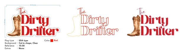 Custom neon -  The Dirty Drifter - Size: 48inch x 27inch  - Red and Warm white + Logo Print - incl Shipping and 2yrs Warranty
