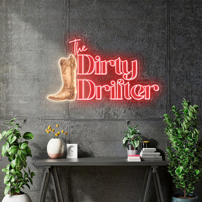 Custom neon -  The Dirty Drifter - Size: 48inch x 27inch  - Red and Warm white + Logo Print - incl Shipping and 2yrs Warranty