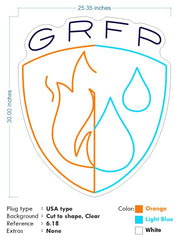 Custom neon -  GRFP - Size: 30 x 25inch  - Orange, Light Blue and White -  incl Shipping and 2yrs Warranty