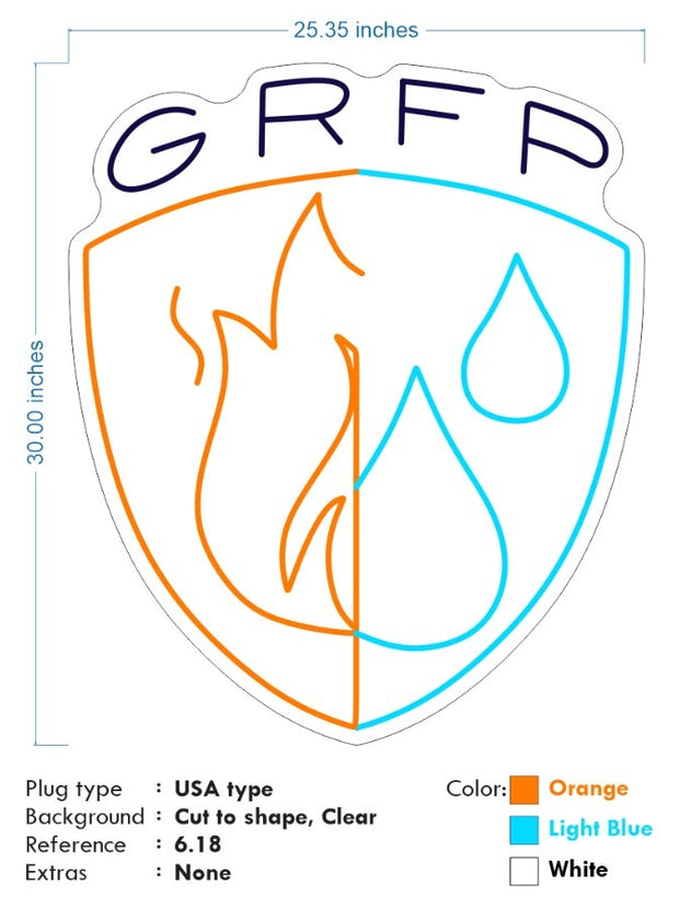 Custom neon -  GRFP - Size: 30 x 25inch  - Orange, Light Blue and White -  incl Shipping and 2yrs Warranty