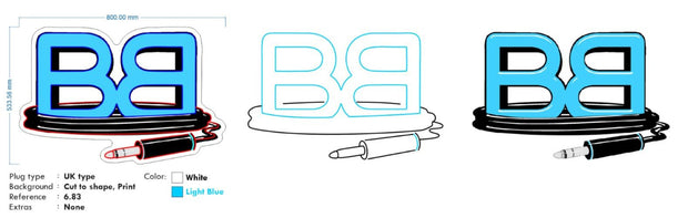 Custom neon | BB logo 80cm x 53cm - White and Light Blue neon -  incl Delivery, VAT and 2yrs Warranty