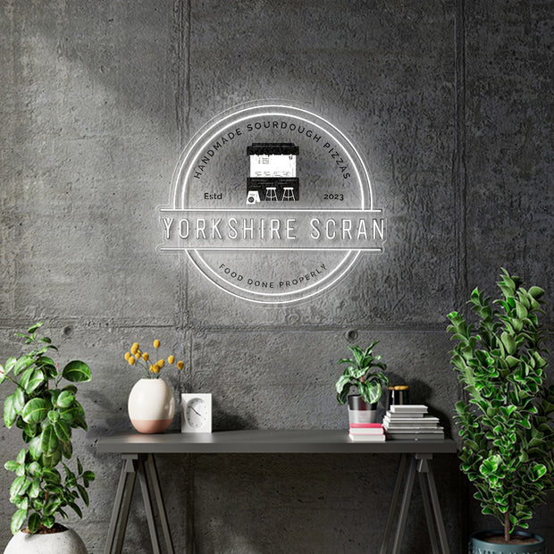 Custom Neon  -  Yorkshire Scran - White - Size: 100 x 90cm  - indoor Sign (2yrs Warranty)