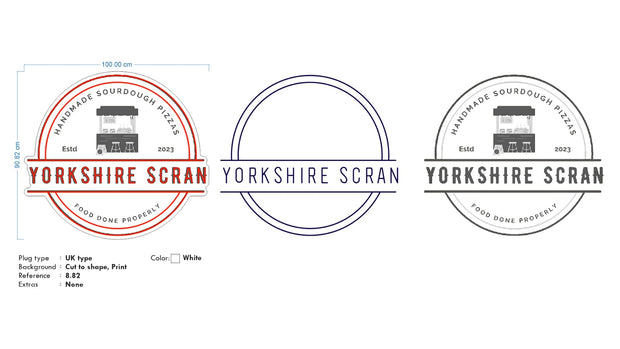 Custom Neon  -  Yorkshire Scran - White - Size: 100 x 90cm  - indoor Sign (2yrs Warranty)