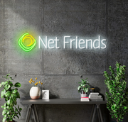 Custom Neon  -  Net Friends - GREEN and White and Gold - Size: 5ft (60" x 14")  - indoor Sign (2yrs Warranty)