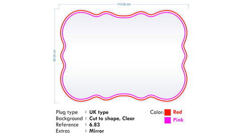 Custom Neon -  Wavy Mirrors - Red and Pink - 3 sizes - indoor Sign (2yrs Warranty)