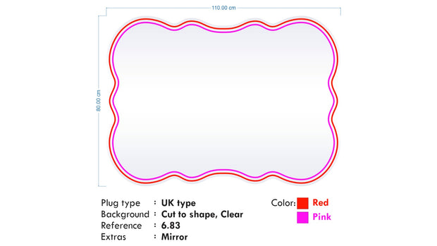Custom Neon -  Wavy Mirrors - Red and Pink - 3 sizes - indoor Sign (2yrs Warranty)