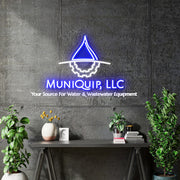 Custom Neon -  Muniquip LLC - Blue and White - Size: 25 inch x 15 inch  - indoor Sign (2yrs Warranty)