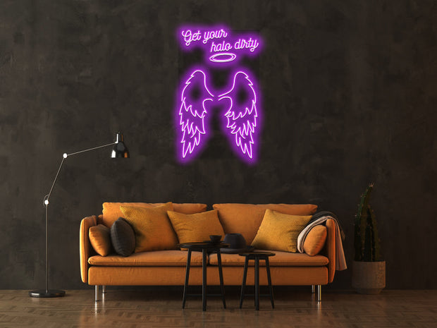 Get your Halo Dirty Angel Wings | Angel Wings neon sign | Angel neon sign, Angel Wings and Nimbus neon sign, Photo zone