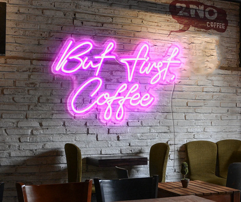 Handcrafted But First Coffee -Café neon sign, Custom Coffee neon sign, Café Décor, Coffee sign custom made neon signs for Cafes