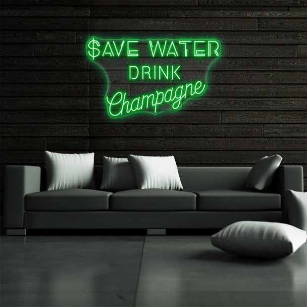 SAVE WATER DRINK CHAMPAGNE | neon sign for Bars/Pubs/Restaurant