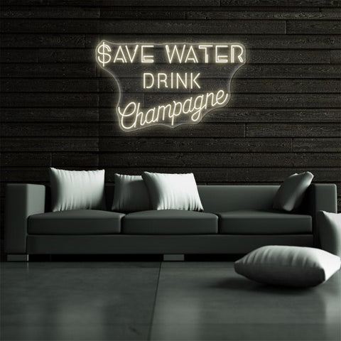 SAVE WATER DRINK CHAMPAGNE | neon sign for Bars/Pubs/Restaurant