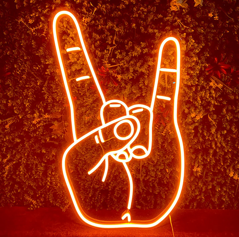 Hook Em Horns Wall Decor, Heavy Metal Sign, Black Sabbath Art, Corna Hand Neon Sign, Hand Gesture Neon Rock neon light