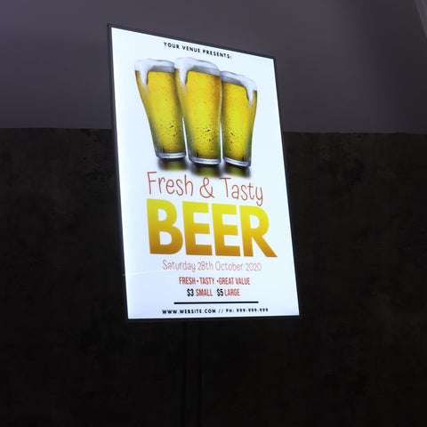 Floor-standing Display Vertical Poster Advertising Light Box Sign with Double Poles for Shops