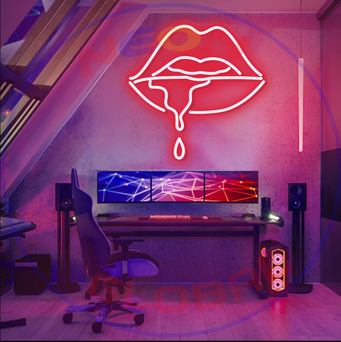 Dripping lips Neon Sign | Light Office Living Room Interior Design, Ne ...