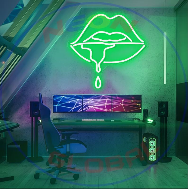 Dripping lips Neon Sign | Light Office Living Room Interior Design, Ne ...