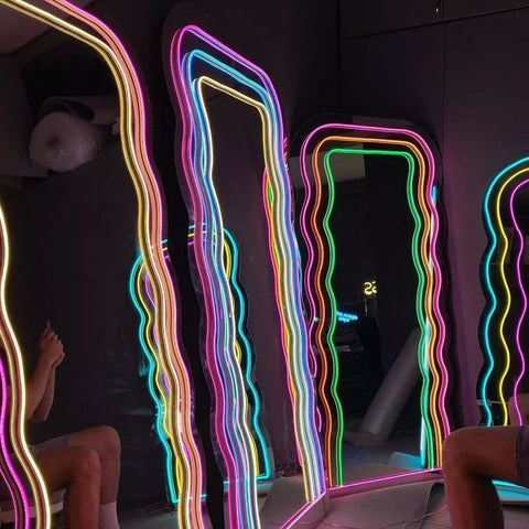 Wavy LED Neon Mirror - Multicolour