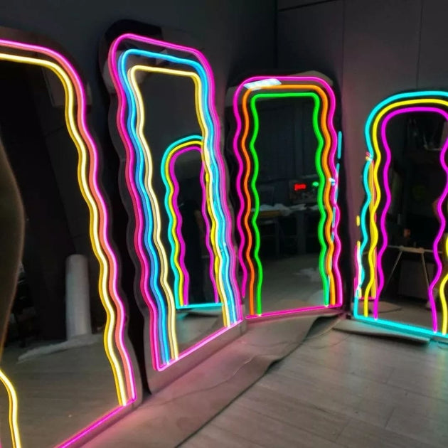Led Bow Mirror Wavy LED Neon Mirror - Multicolour – Neon On Demand