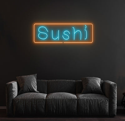 Sushi - Double backing - Logo sign - Orange and light blue LED - 60x19cm - Rechargeable battery -  FREE  Delivery and dimmer
