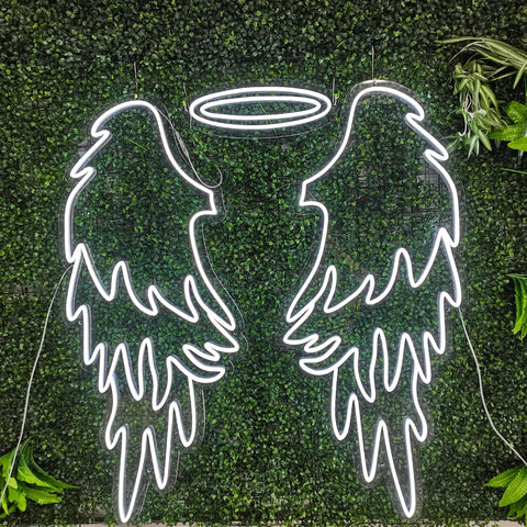 Angel Wings and Halo neon sign custom, Angel Wings neon sign, Nimbus neon, Angel neon sign, Angel Wings and Nimbus neon sign, Photo zone - Neon On Demand