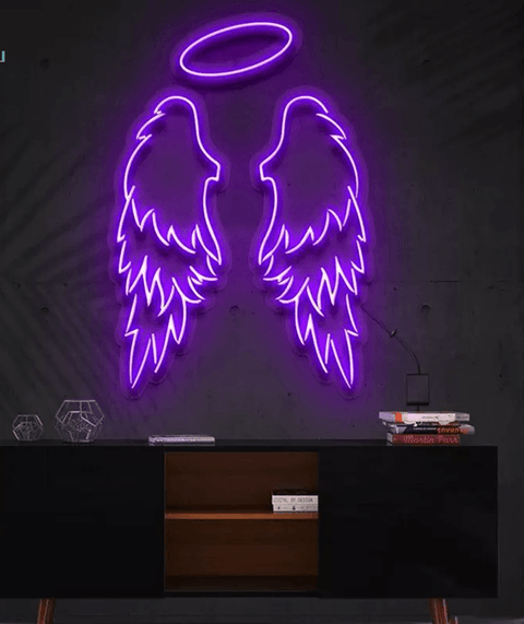 Angel Wings and Halo neon sign custom, Angel Wings neon sign, Nimbus neon, Angel neon sign, Angel Wings and Nimbus neon sign, Photo zone - Neon On Demand