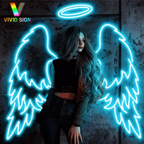 Angel Wings and Halo neon sign custom, Angel Wings neon sign, Nimbus neon, Angel neon sign, Angel Wings and Nimbus neon sign, Photo zone - Neon On Demand