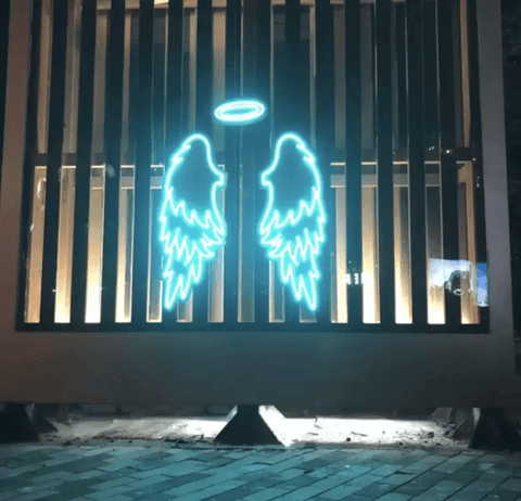 Angel Wings and Halo neon sign custom, Angel Wings neon sign, Nimbus neon, Angel neon sign, Angel Wings and Nimbus neon sign, Photo zone - Neon On Demand