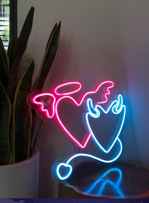 Custom Logo Devil and Angel 3D Led Flex Transparent Acrylic Plexiglass Neon Sign - Neon On Demand