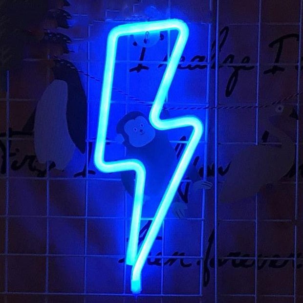 Neon Lighting Sign LED Lightning Shaped Night Light Wall Decor Light Operated by USB/Battery with Warm White Neon Light - Neon On Demand