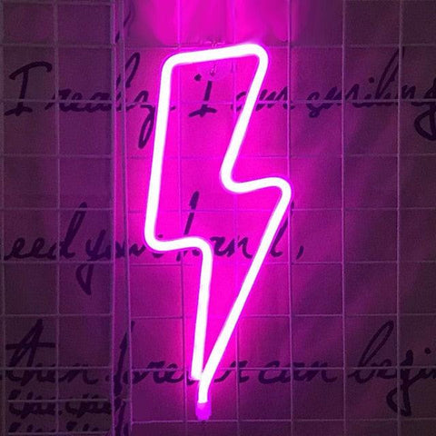 Neon Lighting Sign LED Lightning Shaped Night Light Wall Decor Light Operated by USB/Battery with Warm White Neon Light - Neon On Demand